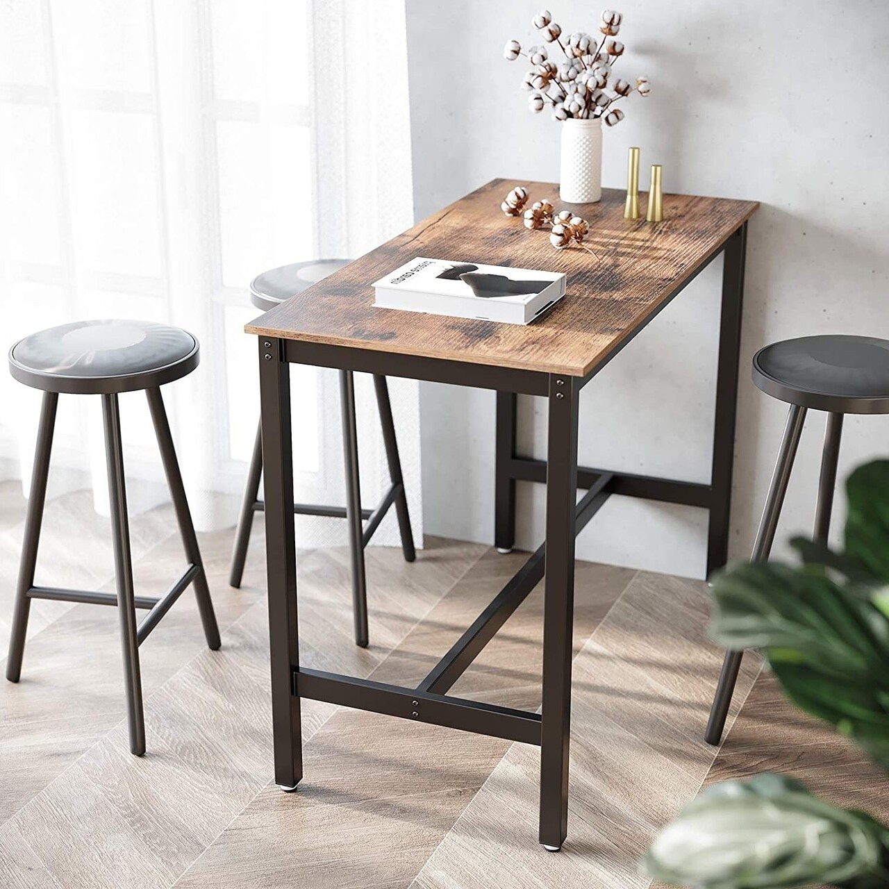 Masa de bar, Vasagle, 120 x 60 x 90 cm, fier/PAL, maro rustic - imagine 7